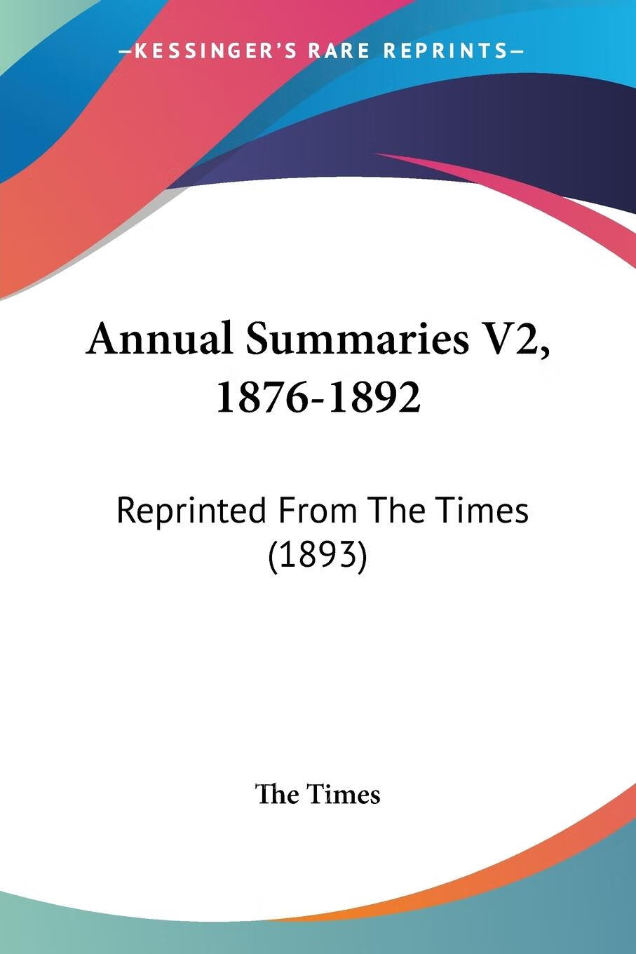 【2周达】预售 按需印刷 annual summaries v2, 1876-1892