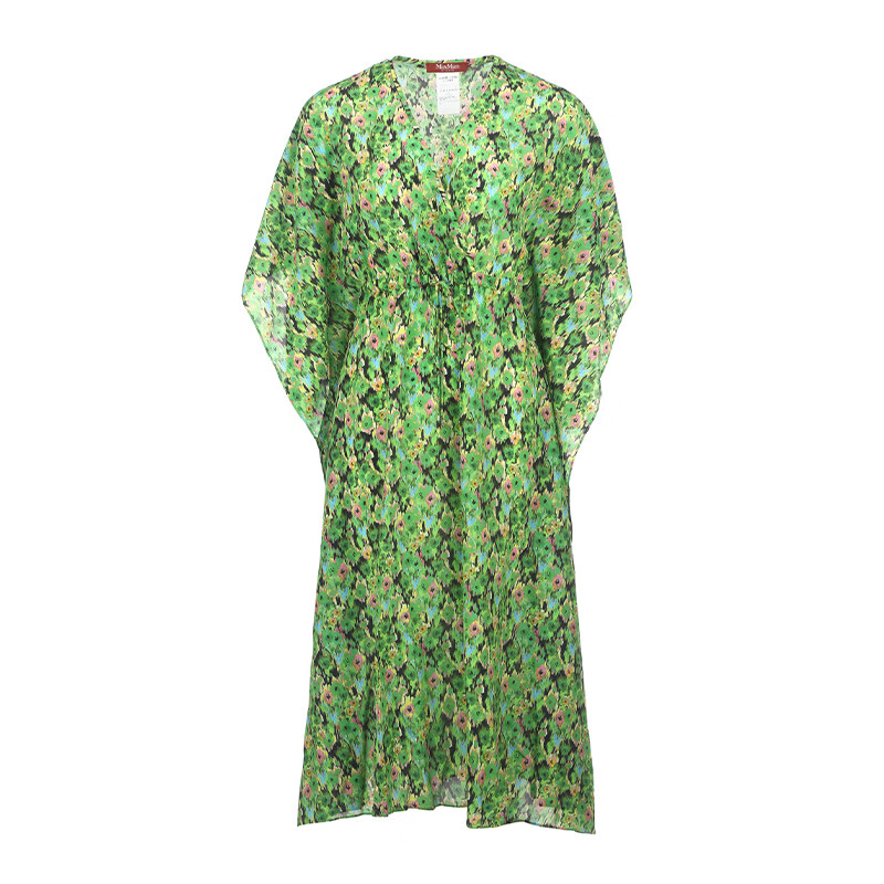 麦丝玛拉(maxmara)studio系列印花v领桑蚕丝中长款女士连衣裙 绿色 40
