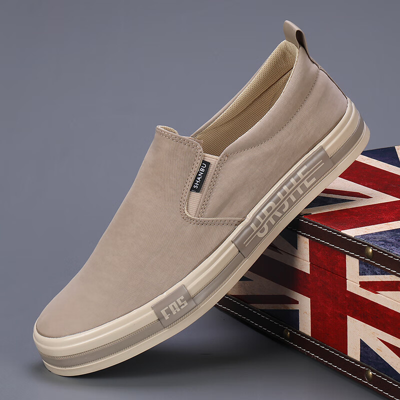 华野男鞋 春季新款男士帆布休闲鞋板鞋 卡其 38