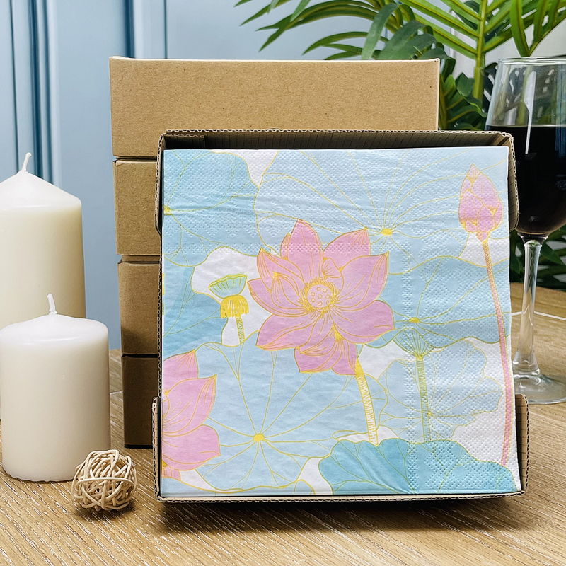 七千色印花餐巾纸夏日清新荷花江南风酒店餐厅餐垫纸国潮图案彩色纸巾