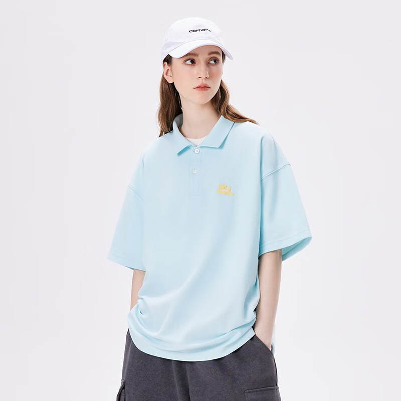 pso brand可爱小狗马卡龙色系珠地棉短袖polo衫男翻领