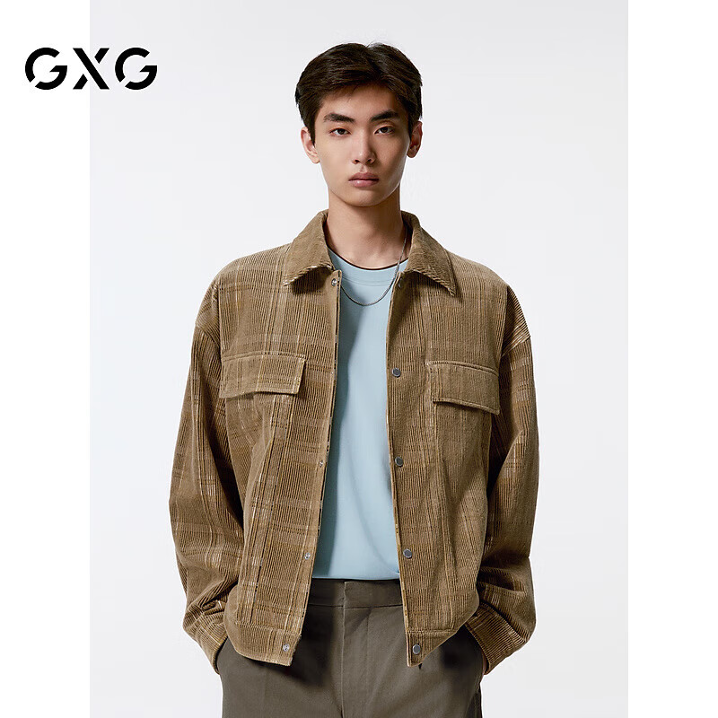 GXG男装复古格纹灯芯绒夹克男 24年秋新品 格纹 185/XXL
