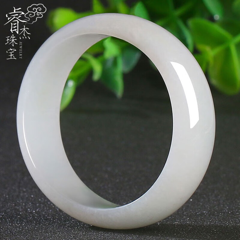 睿杰珠宝孤品翡翠a货手镯女款冰糯种老坑料贵妃镯子女节日礼物 瓷白