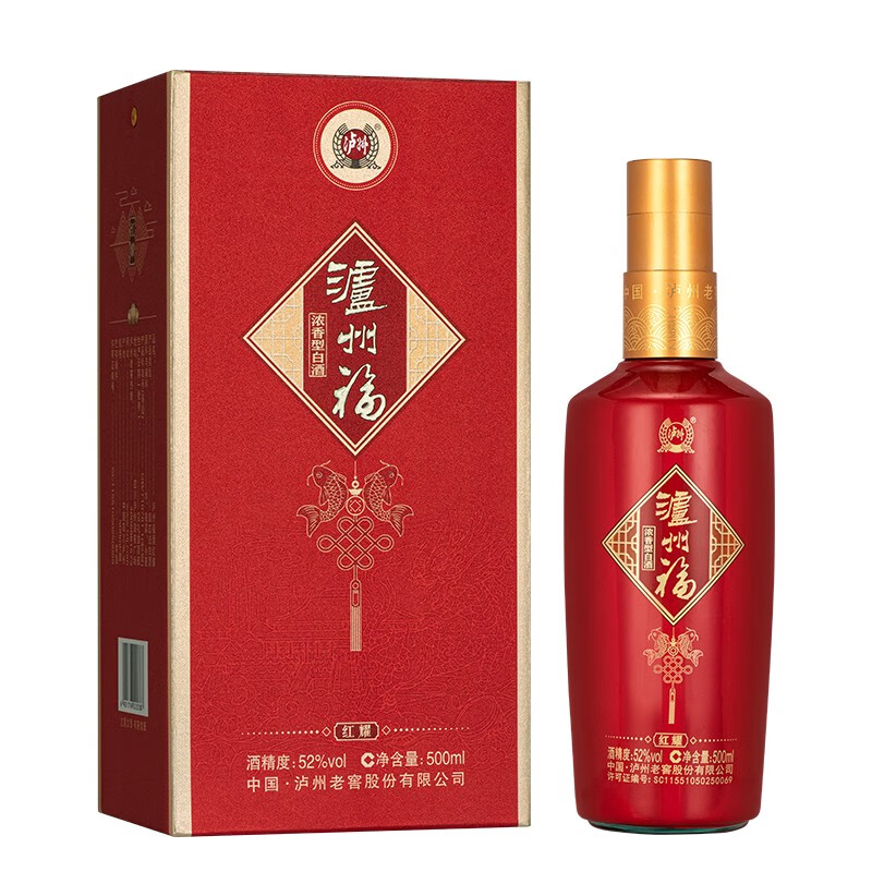 泸州老窖股份有限公司出品 泸州福红耀 52度浓香型白酒 500ml*1瓶