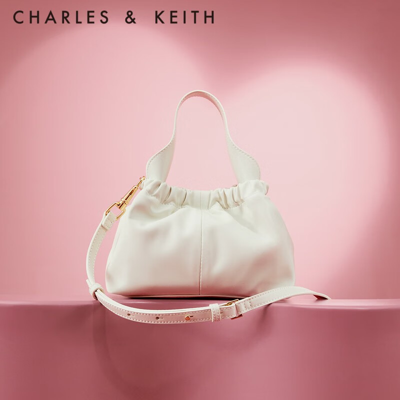 CHARLES&KEITH甜酷褶皱云朵包手提包单肩斜挎包包女包女士生日礼物CK2-10151077 CK2-10151298粉白色Chalk S高性价比高么？