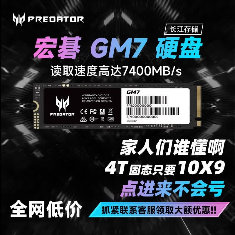 宏碁掠夺者（PREDATOR）GM7 4TB SSD固态硬盘 长江存储 M.2接口(NVMe协议) GM7  4T（含安装工具）属于什么档次？
