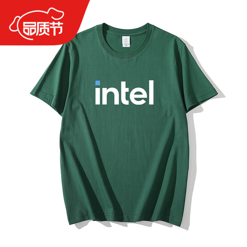 intel衣服t恤男纯棉半袖信仰极客工装上衣夏季 墨绿色 m