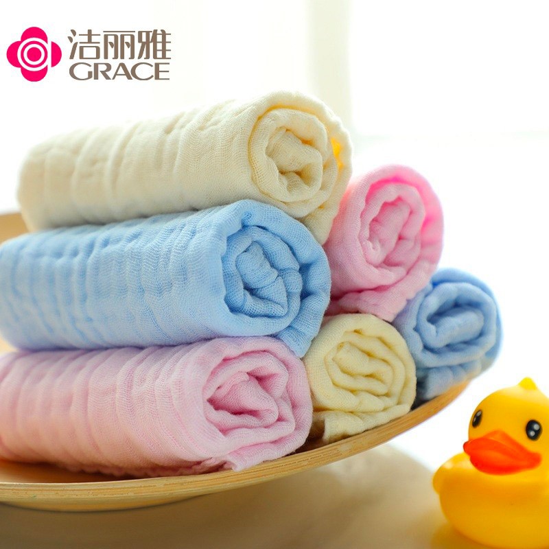 洁丽雅（Grace）A类纯棉6层纱布口水巾婴儿小毛巾方巾宝宝精梳棉手绢新生儿童手帕