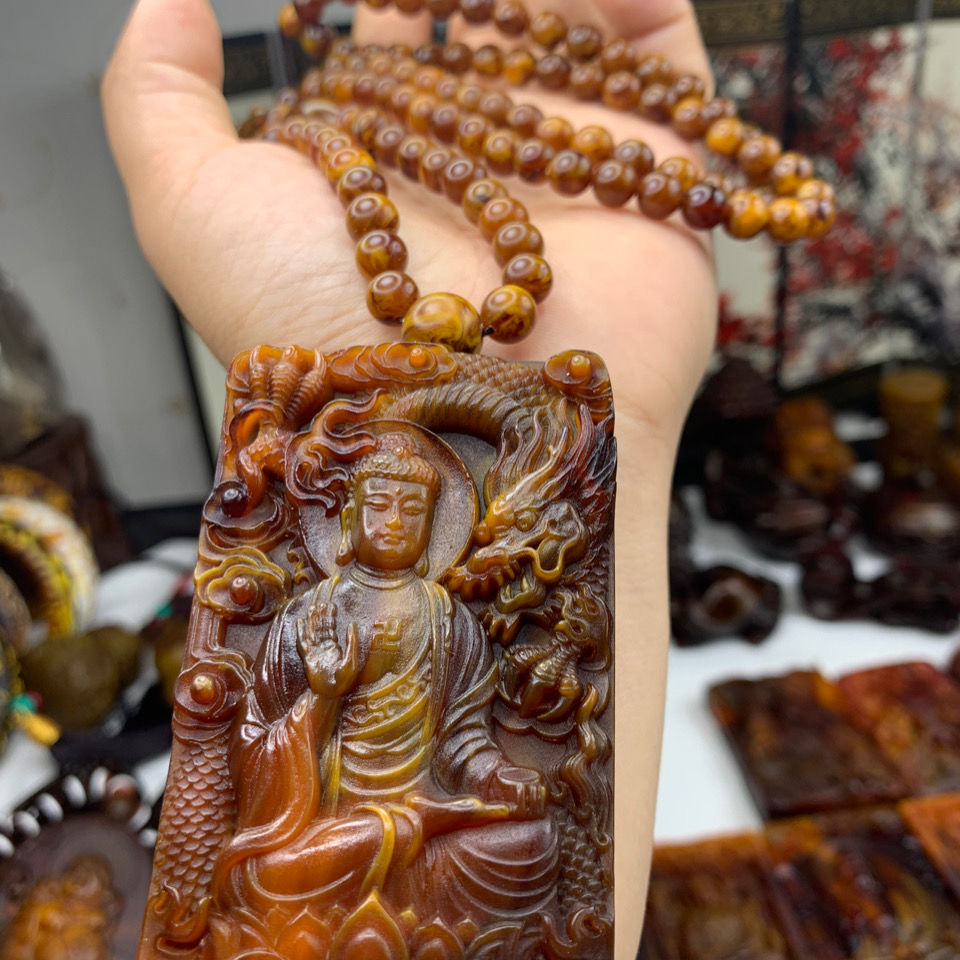 朗雯(langwen)龙涎香吊坠 龙涎香灰琥珀行走的香水大日如来吊坠套链