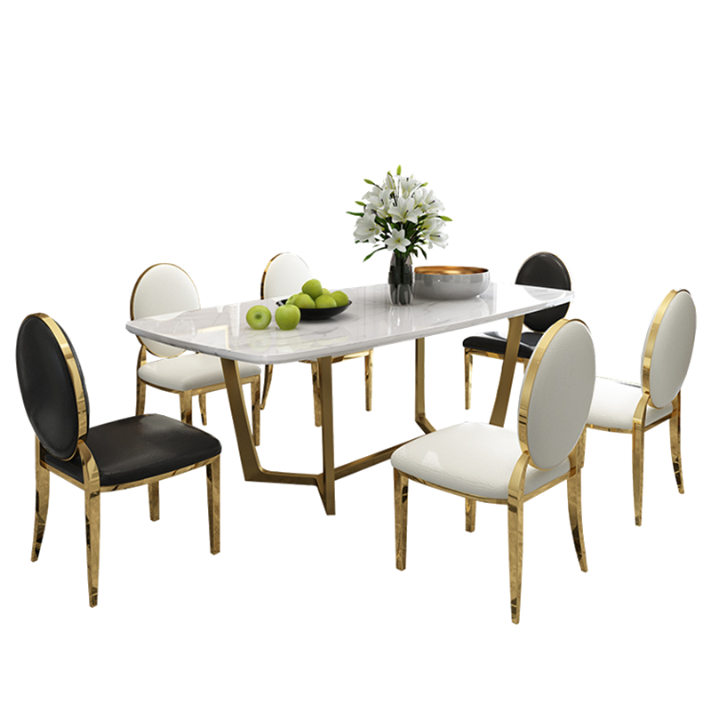 【现货闪发】帕芭莎 北欧大理石餐桌长方形后现代轻奢简约小户型不锈钢镀金餐桌椅组合 餐桌（1.3*0.7m）（颜色请备注） 其他