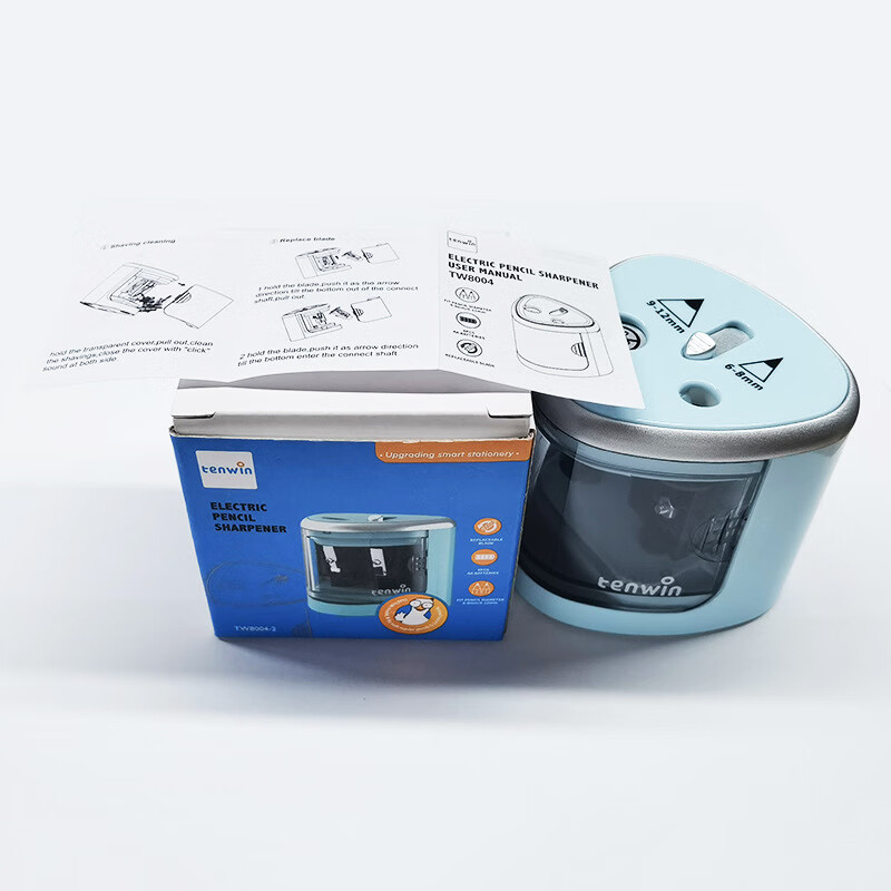 双孔电动削笔器小学生文具自动刨铅笔转笔刀tw8004 蓝色tw8004英文版