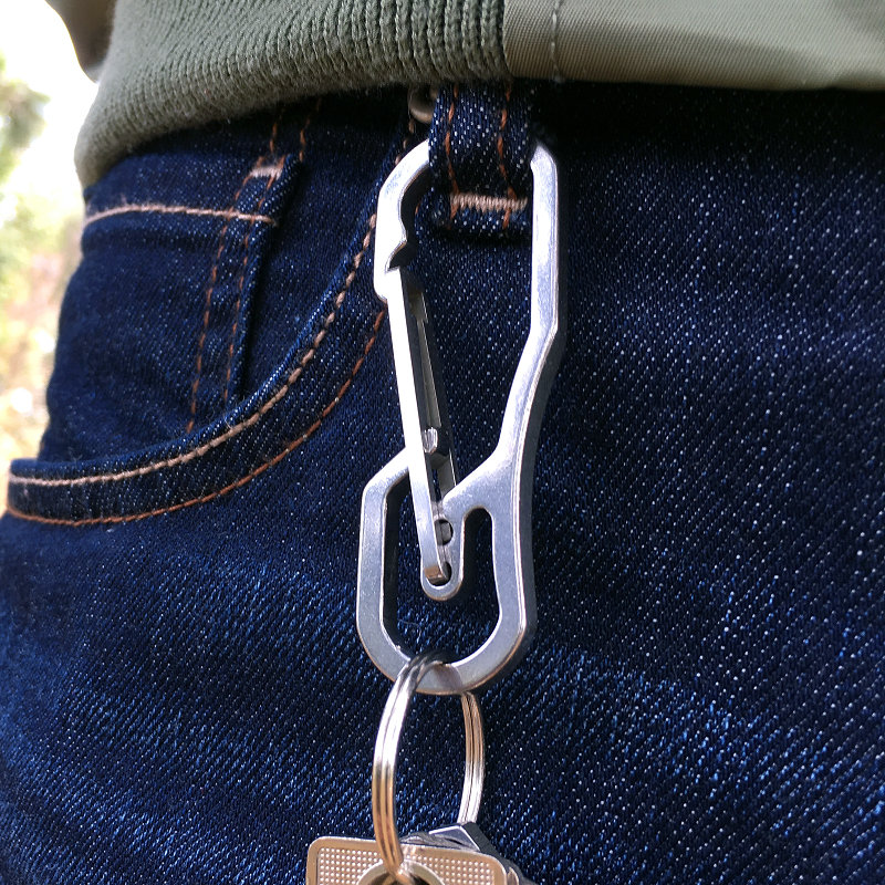 热奥户外整体线切割钥匙扣不锈钢edc户外挂扣登山扣快挂多功能开瓶器