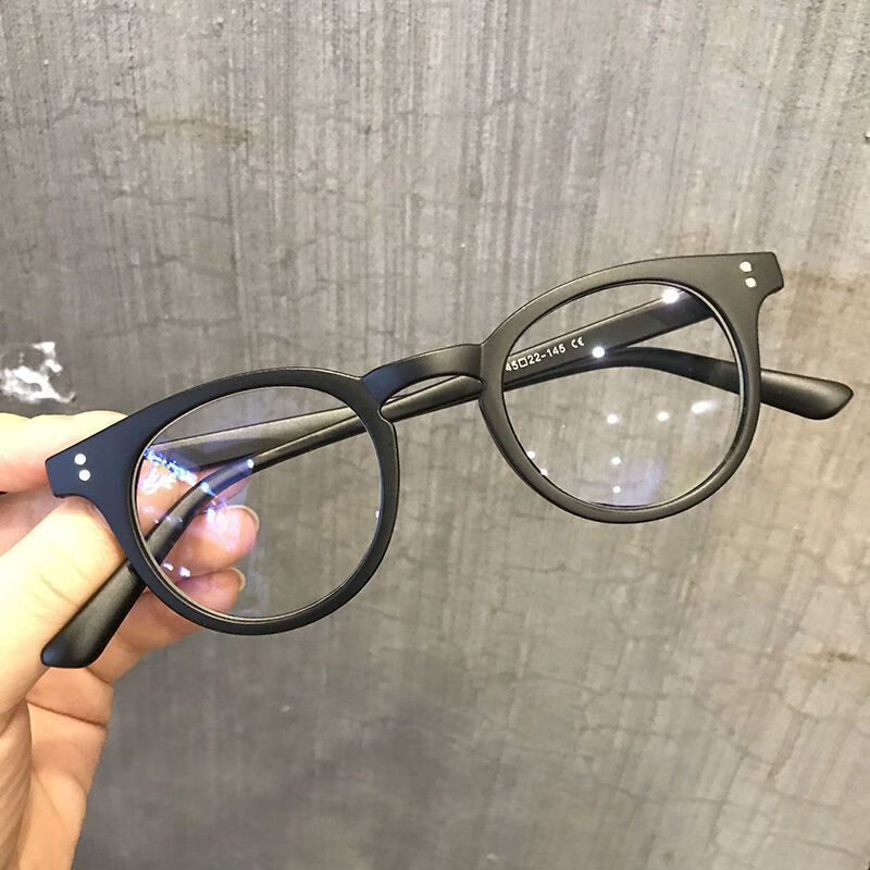 匡易韩版小圆框哑光黑色粗框眼镜架女潮时髦配近视眼镜框架平光镜男款