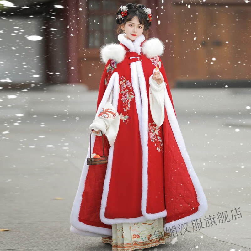 争媚大氅冬款女古装汉服冬天披风连帽披肩中式古风斗篷女加绒加厚保暖