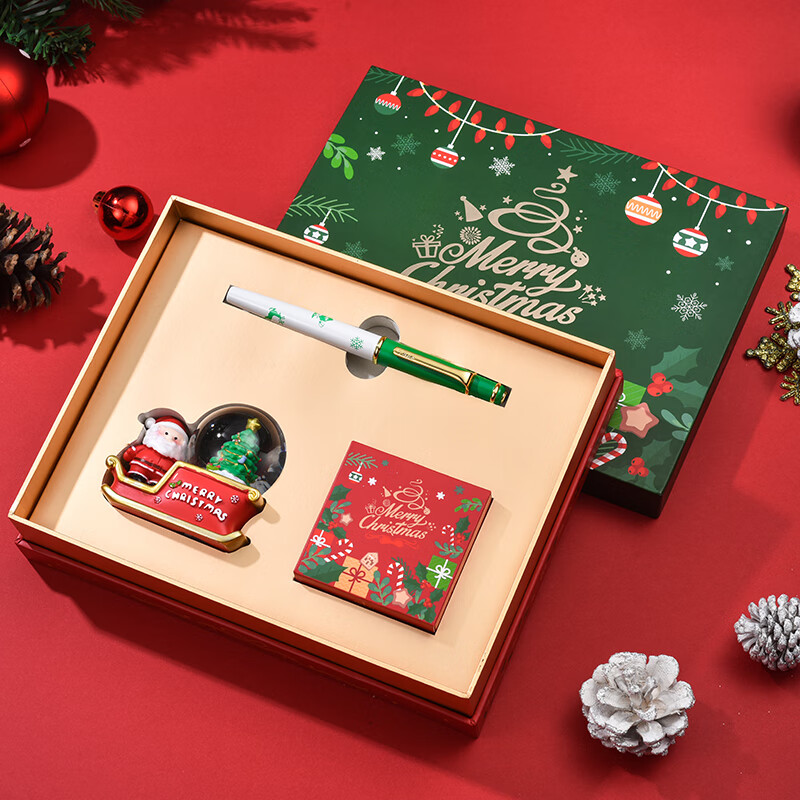 DUKE公爵圣诞钢笔墨水礼盒套装节日气氛时尚设计送小孩送朋友佳品流畅书写一 DK01#圣诞雪车水晶球套装（绿色钢笔）