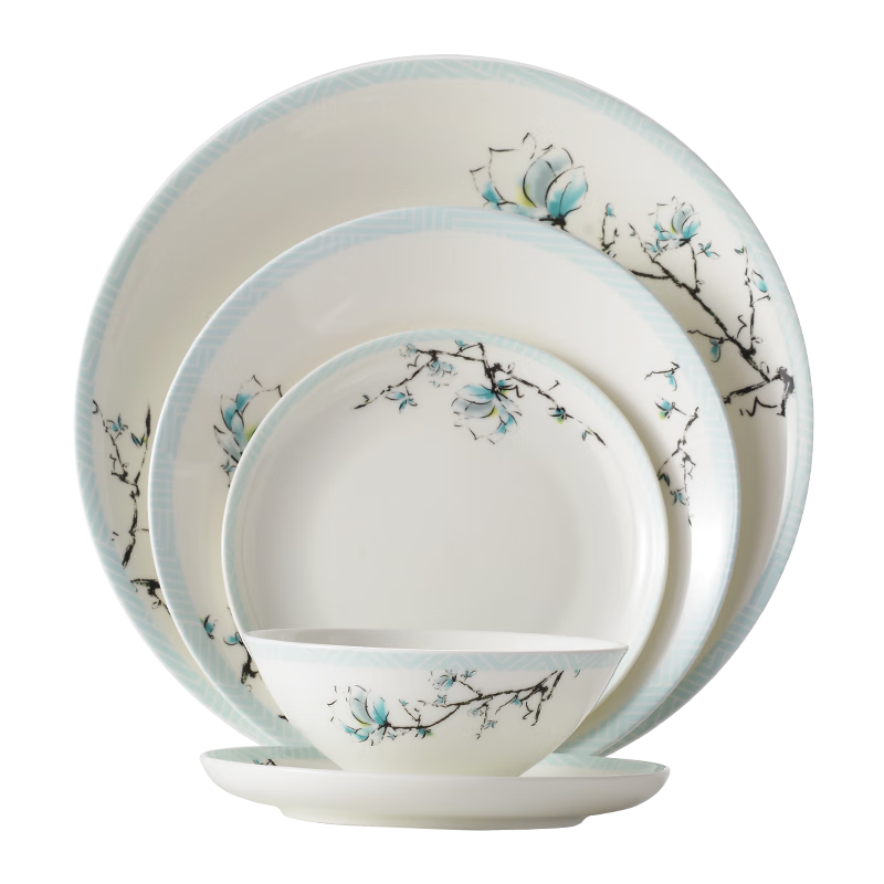 華光國瓷 碗盤餐具套裝 骨瓷餐具釉中彩 家用高檔喬遷之喜禮物 青玉案 48頭禮盒裝