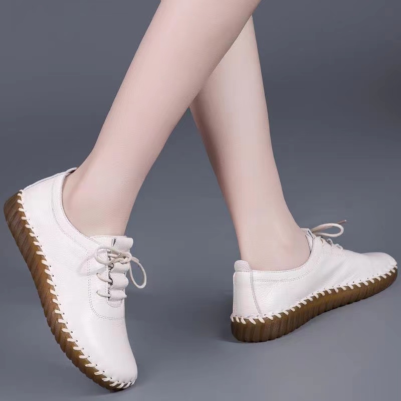 平底皮鞋老北京女式软底软面系带单鞋春秋练车女鞋牛筋底妈妈鞋休闲鞋