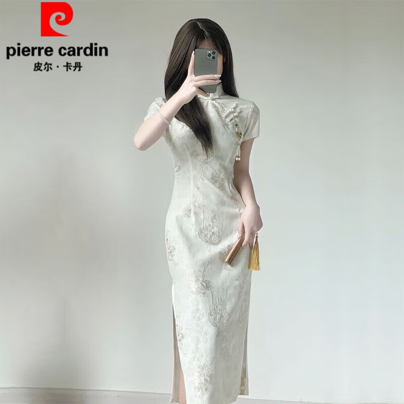 皮尔卡丹旗袍复古高贵中国风23新款改良版春连衣裙高端轻款少女新中式 米白色面料 M高性价比高么？