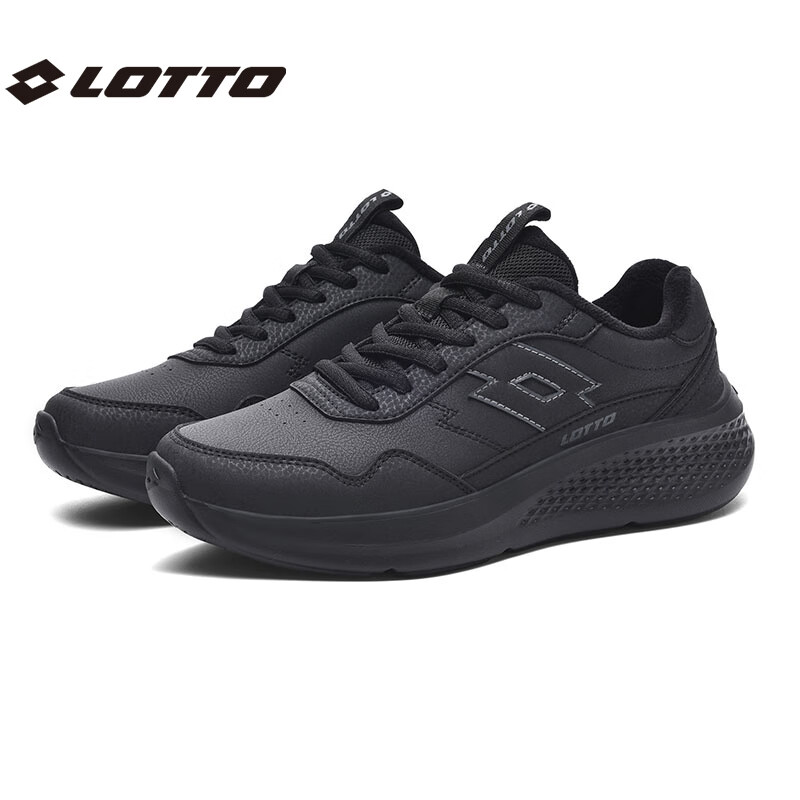 乐途（LOTTO）休闲鞋男跑步鞋男皮面加绒保暖轻弾舒适缓震防滑户外运动鞋女 黑色加绒（女款） 40