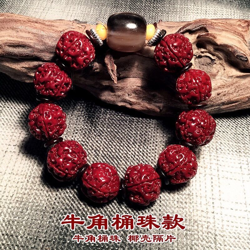 沐瑪文玩玉化包漿爆肉尼泊爾大金剛菩提手串男文玩佛珠六瓣生日禮物男 6瓣已包漿金剛+天然牛角圓珠款