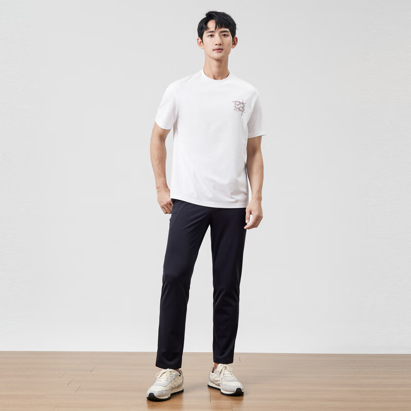 堡尼短袖男夏季薄轻商务男士休闲短袖T恤圆领白色t上衣男装LP211C12B 本白 185