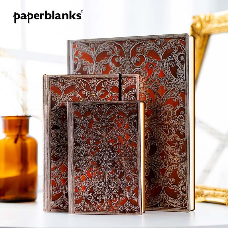 paperblanks复古笔记本古银窗花系列记事本日记本本子软壳手账手帐本学习学生复古文具礼物石榴石 【软壳绑带款】石榴石/中本/无线