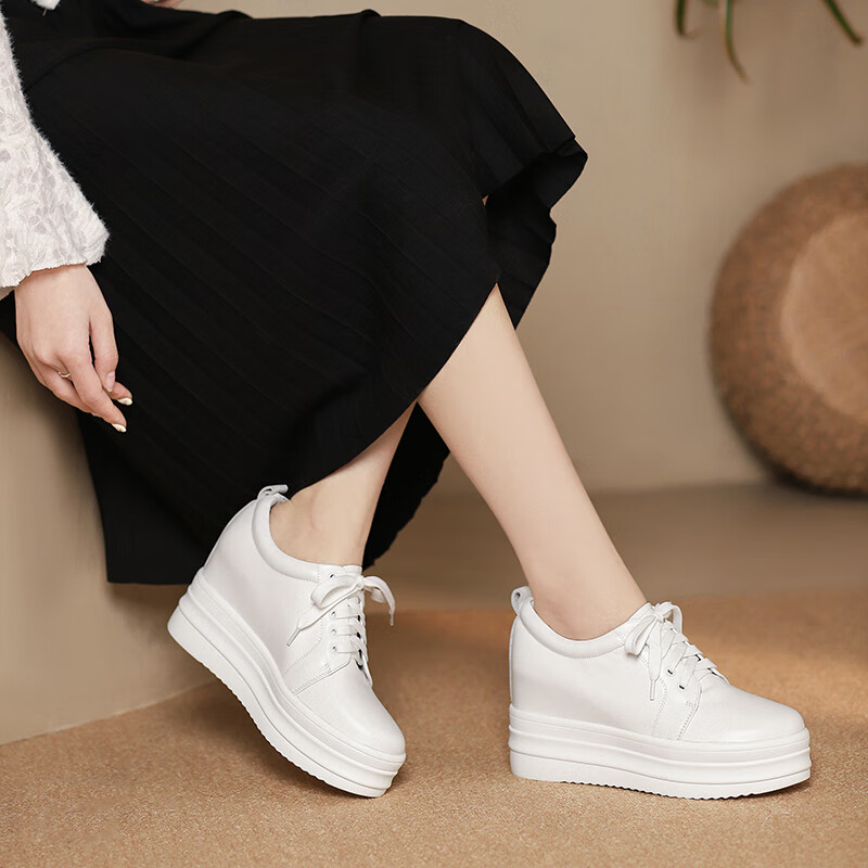 爱希仕新款小白鞋女春新款鞋女高跟厚底松糕鞋女单鞋简约舒适百搭女鞋