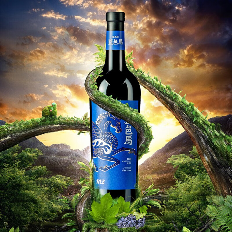 蓝色马M2 宁夏贺兰山东麓产区 马年送礼干红葡萄红酒 14.2度750ml M2双支装（750ml*2瓶）