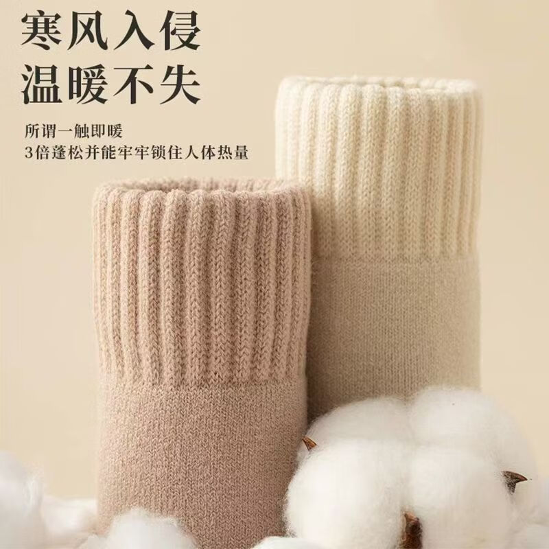 悍乐猫袜子女秋冬季中筒加绒毛巾袜加厚款保暖毛绒冬天毛圈袜月子袜 混色(5双) 黑/白/咖/燕麦/奶黄 均码