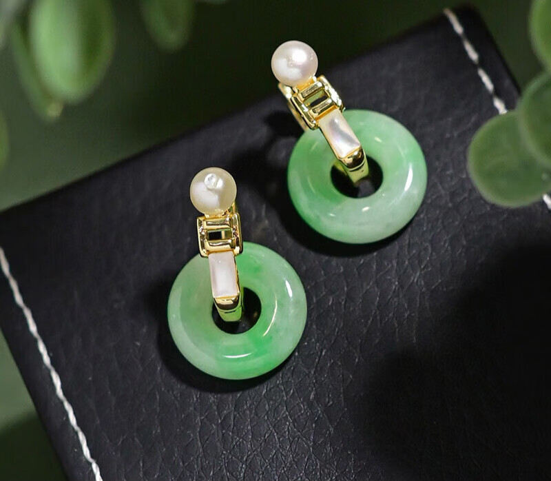 天然翡翠平安扣圆环 个性耳饰平安扣原创设计 古典耳环耳饰 翡翠耳环