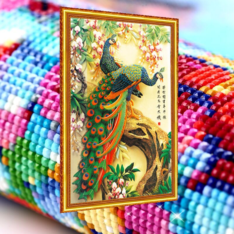 孔雀手工绣品5d钻石画满钻客厅水钻画点钻粘钻贴钻十字绣贴画粘贴画砖