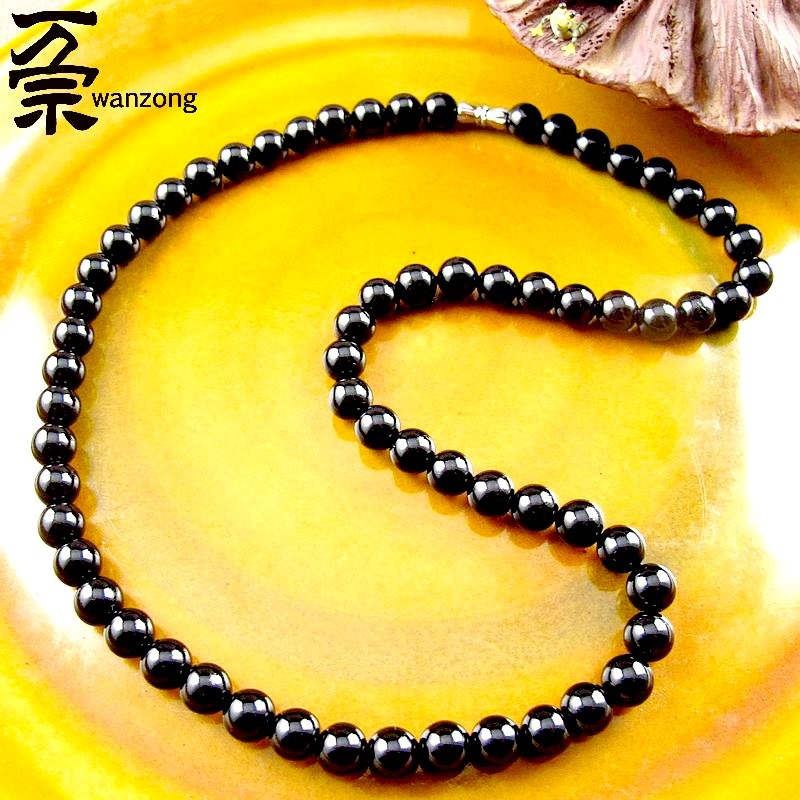 万宗油亮黑玛瑙项链女单颗6-8-10-12mm黑金刚佛珠送老婆妈妈显白百搭