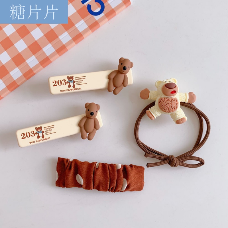 糖片片 发饰可爱小熊发绳头饰发夹女甜美气质学生网红刘海夹 1# 大熊
