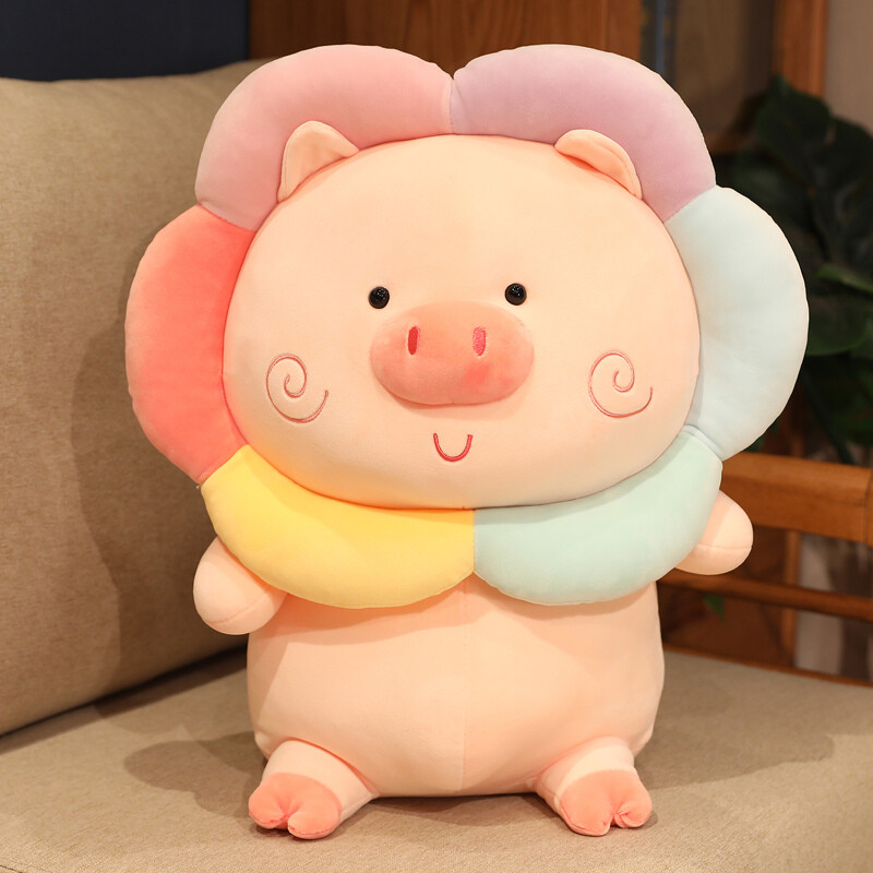 惠妮宝贝毛绒玩具彩虹猪公仔玩偶猪娃娃睡觉抱枕猪头布娃娃粉色小猪礼物 粉红色 25厘米