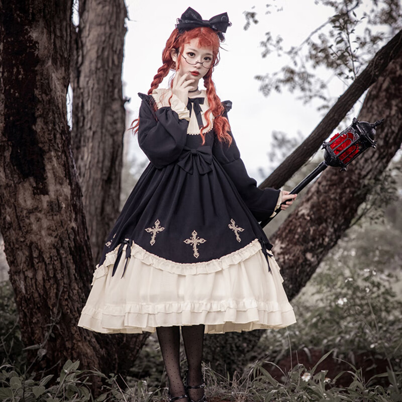 山头林村洛丽塔公主裙大码哥特式暗黑萝莉200斤微胖mm连衣裙春秋长袖