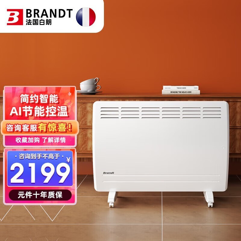 白朗（Brandt）石墨烯取暖器家用节能省电红外对流速热取暖器实时恒温静音无噪取暖炉 石墨烯2200W速热|智能变频恒温|N22W
