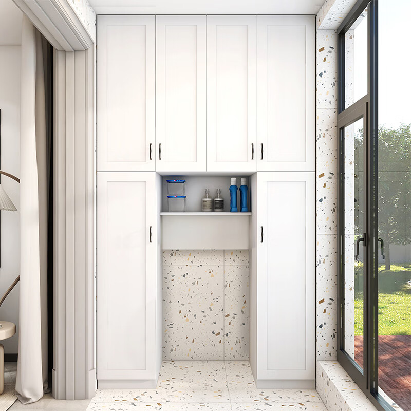 奶油风防晒阳台柜储物柜洗衣机一体柜小户型阳台夹缝柜组合柜 款式1