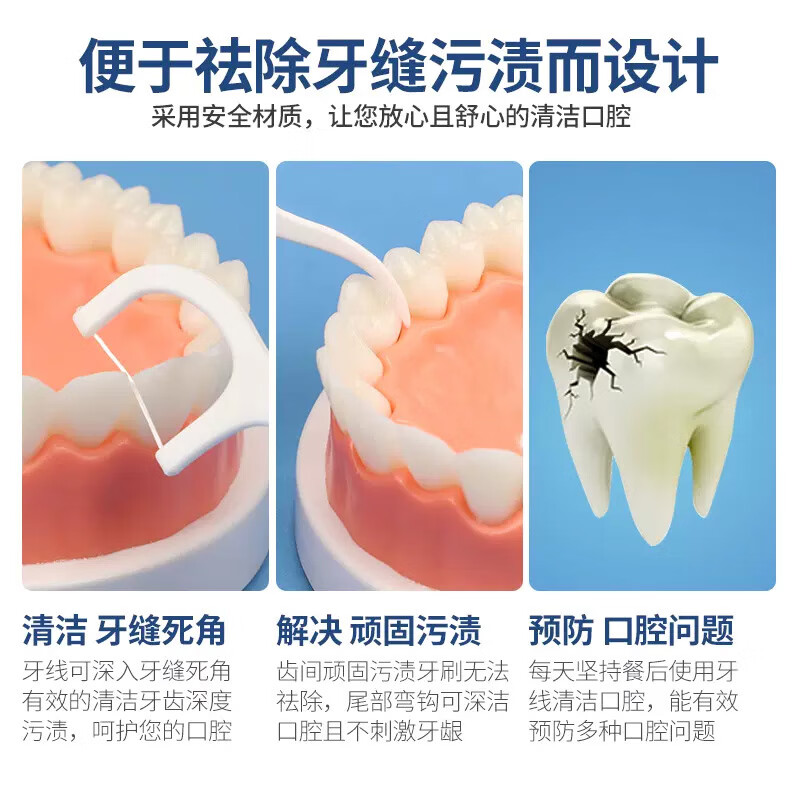 央米牙线独立包装超细便捷牙签清洁齿缝高拉力牙签线剔家庭装牙线袋装 柔韧牙线棒100支1袋 牙线棒*4袋400支