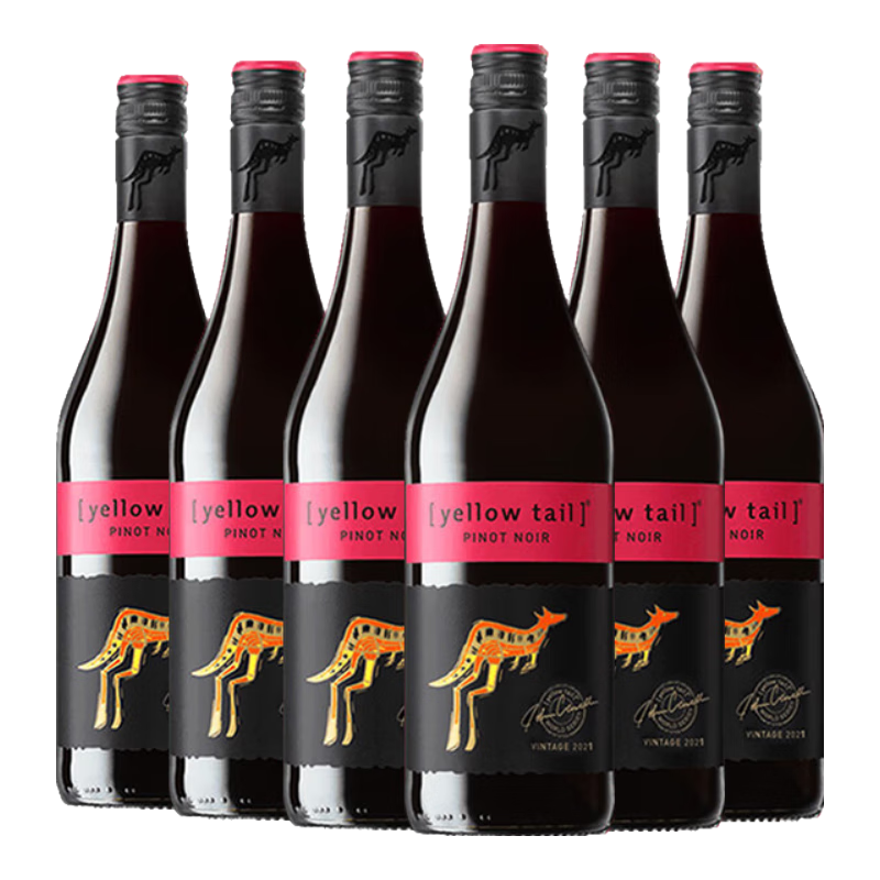 黃尾袋鼠（Yellow Tail）【官旗】世界系列西拉梅洛加本力霞多麗白葡萄酒 微醺洋酒紅酒 世界黑皮諾*6