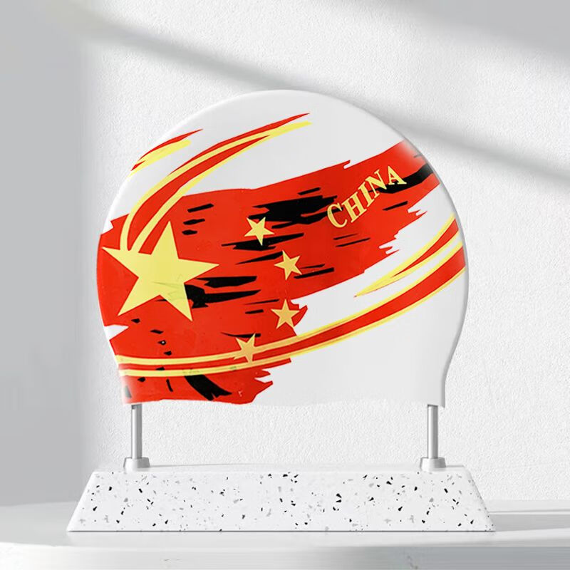 专业游泳帽防水硅胶成人内防滑多国旗帜男女无皱儿童泳帽国旗泳帽 白