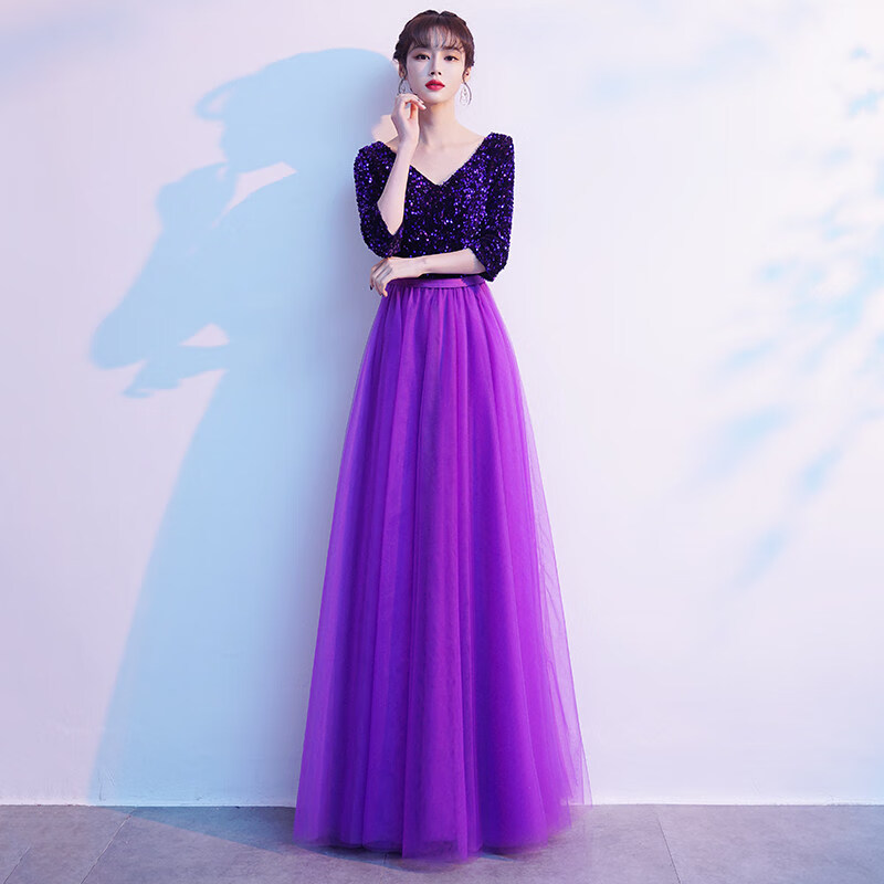 yinfan大合唱团演出服晚礼服女士礼服网纱显瘦长款晚礼服舞台主持人