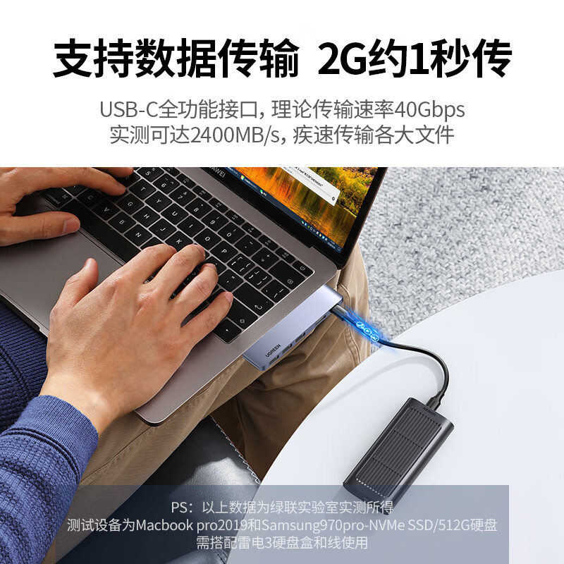 绿联Type-C扩展坞苹果直插式拓展坞USB分线器MacBookPro/Air笔记本雷电3/4HDMI转接头转换电脑集线器
