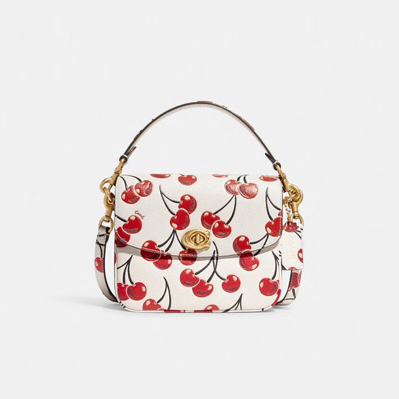 coach蔻驰 cassie 女士清新法式樱桃印花 单肩斜挎手提包 ca831 白色