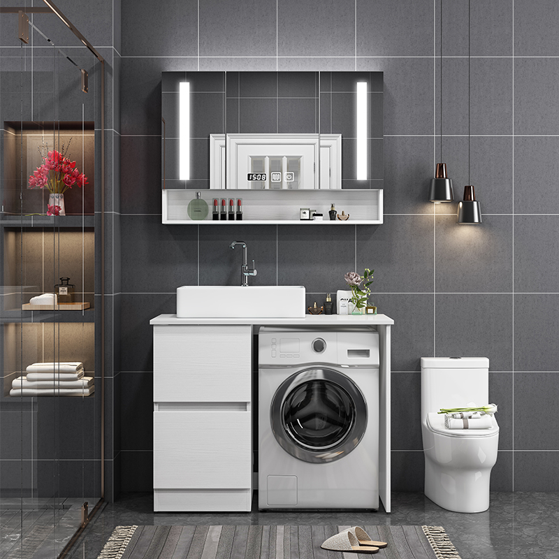 苏吉能2024新款阳台洗衣机柜伴侣滚筒洗脸盆一体组合浴室柜洗衣 (无镜子) 90cm