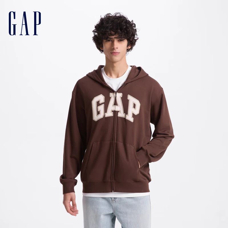 GAP男女装字母logo拉链连帽法式毛圈卫衣外套611720 深棕色 XL (180/100A) 亚洲尺码