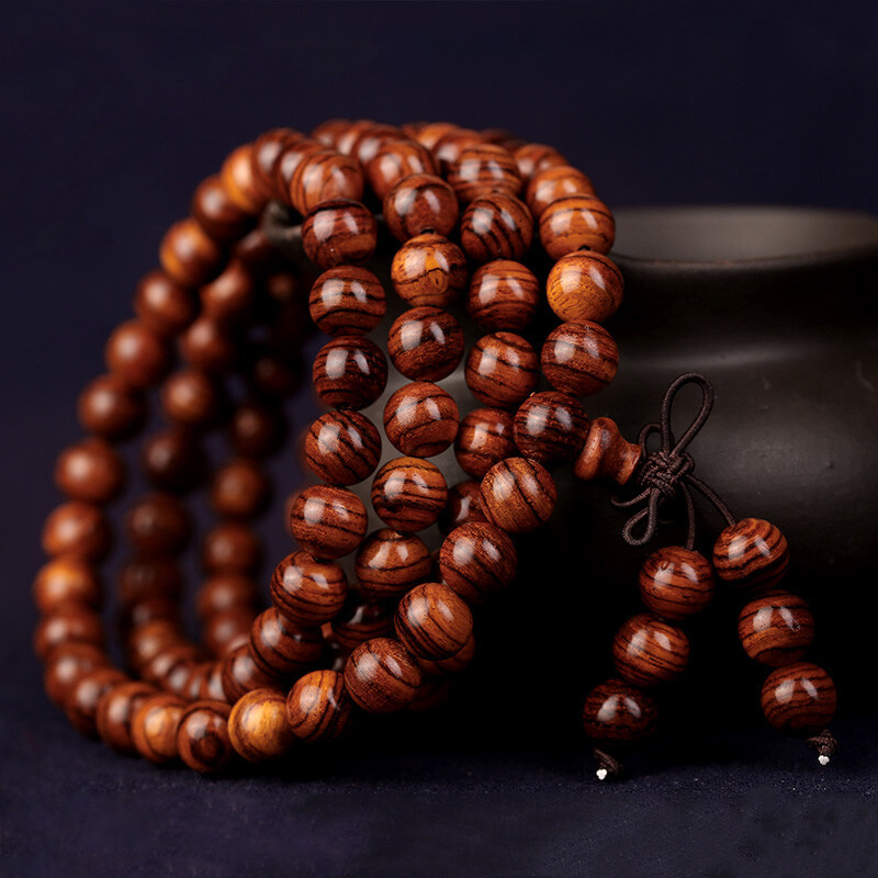 一北 霸气虎皮纹海黄 老油梨海南木手串 女男款108颗佛珠手链多圈