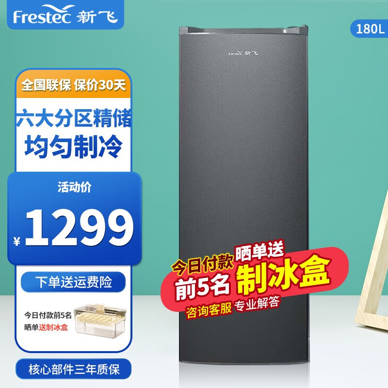 新飞(Frestec)立式冰柜家用商用冷冻柜大容量囤货一级能效省电节能母婴母乳保鲜家庭租房囤货小冰柜 180升立式冷柜【一级能效】