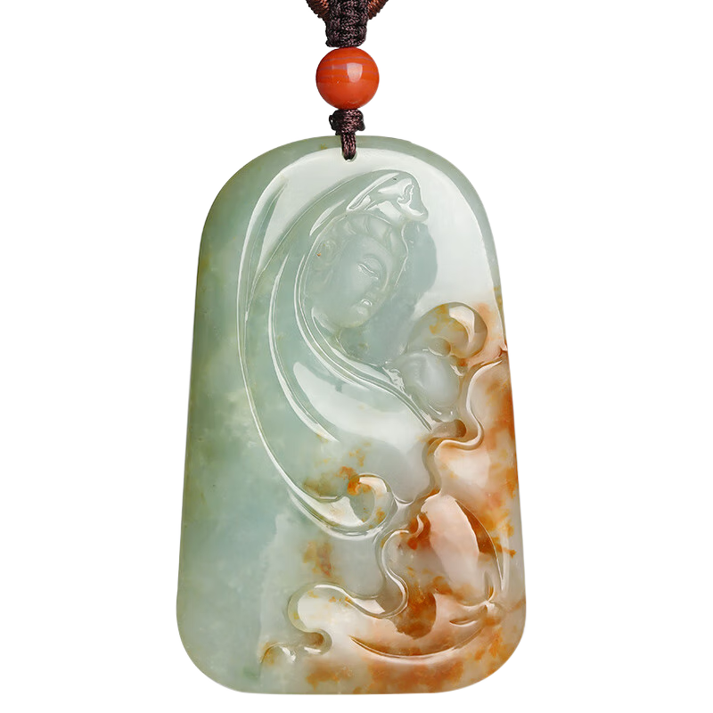 祥禎福珠寶（XIANGZHENFU JEWELRY）「靜思觀(guān)音」翡翠玉觀(guān)音吊墜男款灑金菩薩玉牌掛件孤品