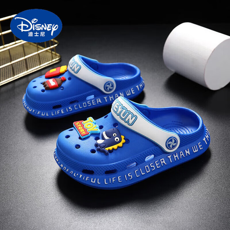 夏季洞洞鞋男童防滑包头中大童亲子凉拖鞋宝宝沙滩鞋 宝蓝色-麦当恐龙