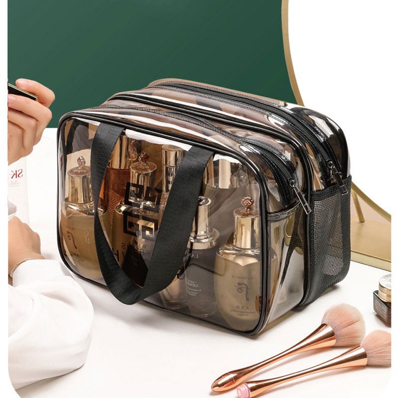 米德恩 透明化妆包防水干湿分离双层大容量便携洗漱包旅行健身洗澡收纳包 双层灰色大号